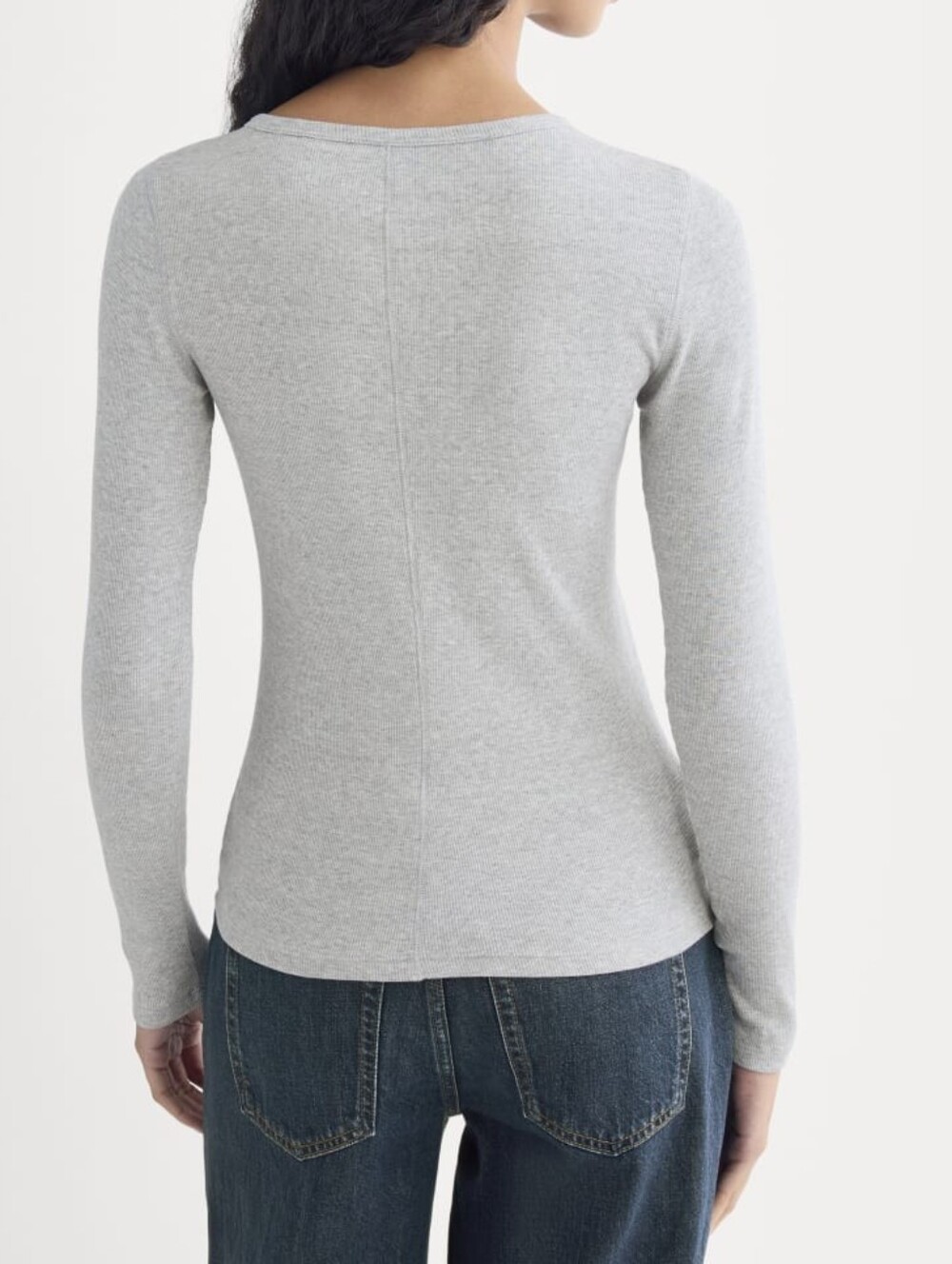 Everlane Luxe Supima Micro Rib Long Sleeve Crew Neck Shirt - Grey Large - Picture 8 of 11